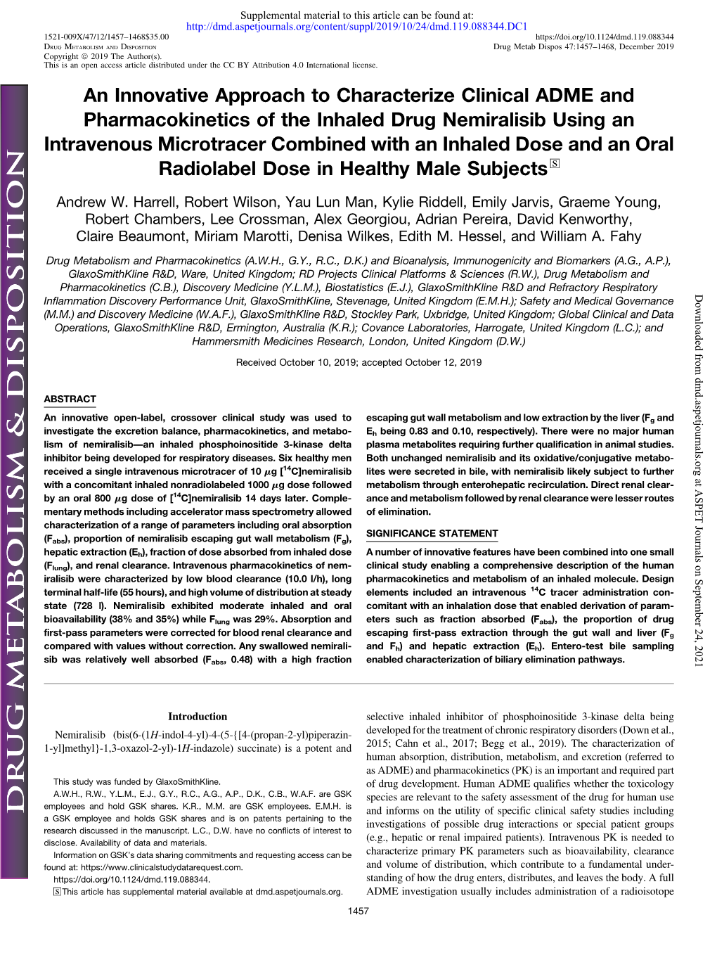 An Innovative Approach to Characterize Clinical ADME and Pharmacokinetics of the Inhaled Drug Nemiralisib Using an Intravenous M