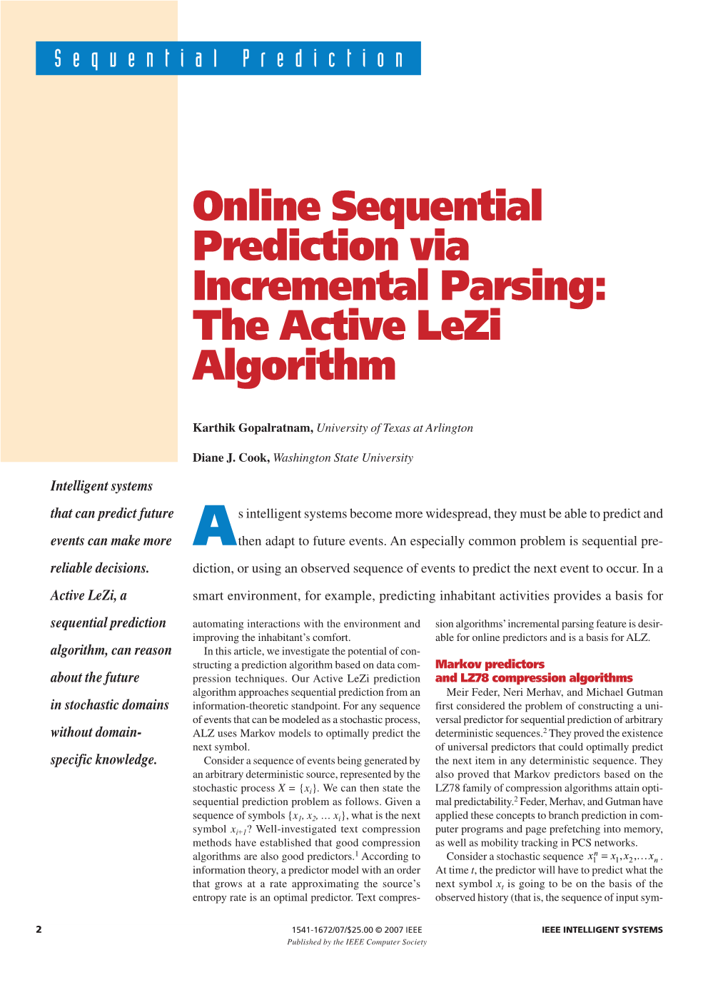 Online Sequential Prediction Via Incremental Parsing: the Active Lezi Algorithm