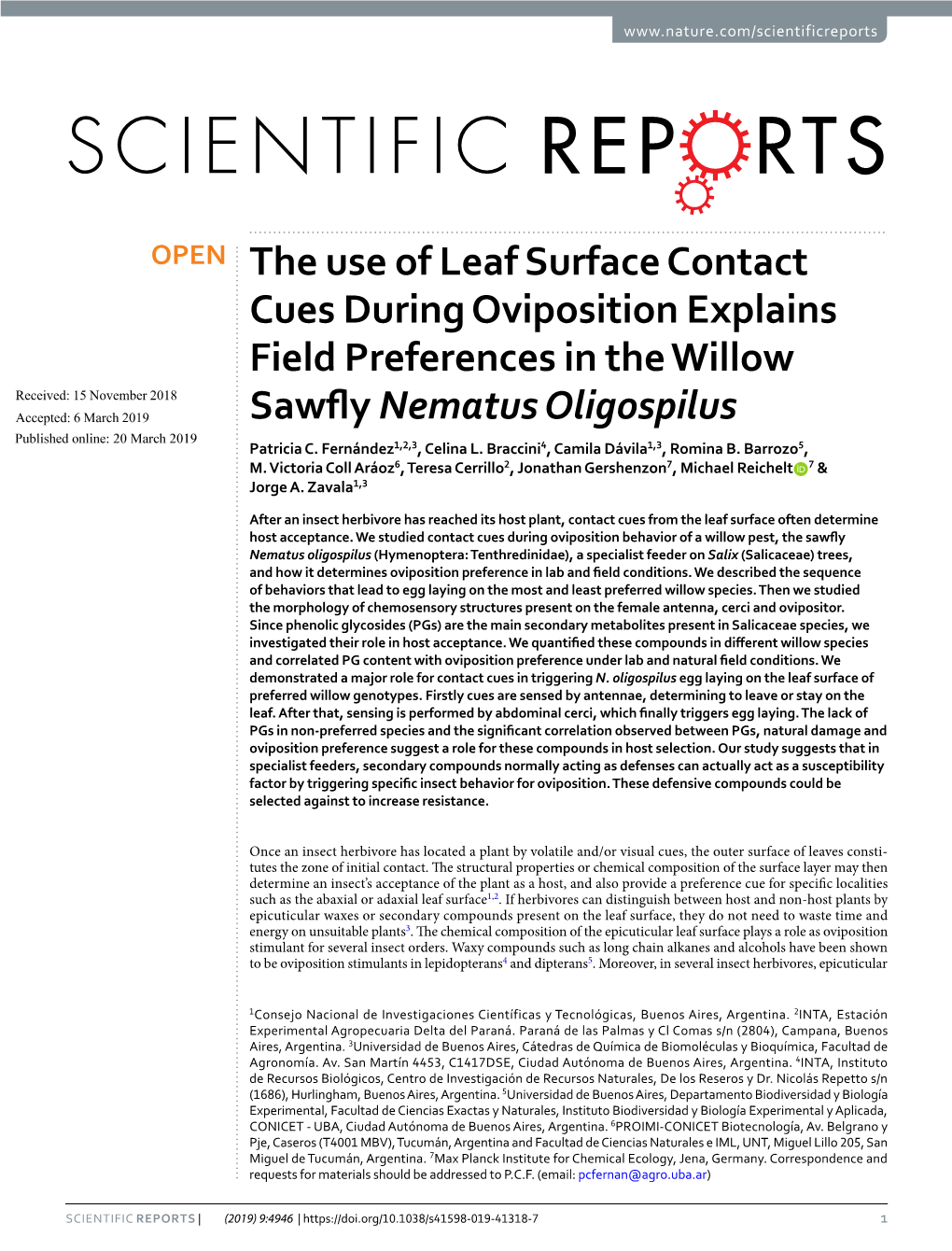 The Use of Leaf Surface Contact Cues During Oviposition