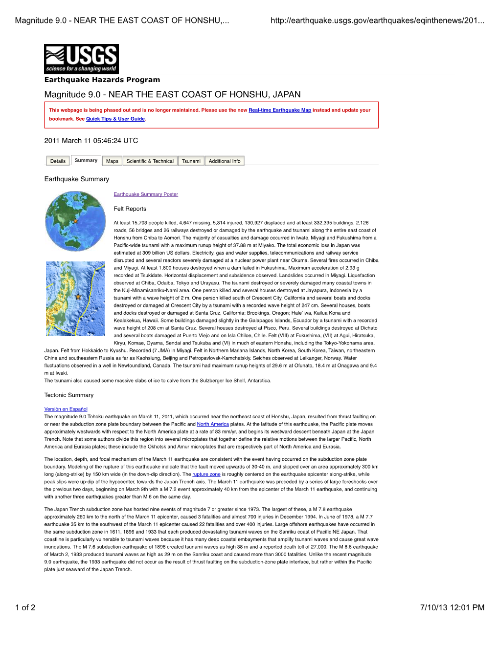 Magnitude 9.0 - NEAR the EAST COAST of HONSHU