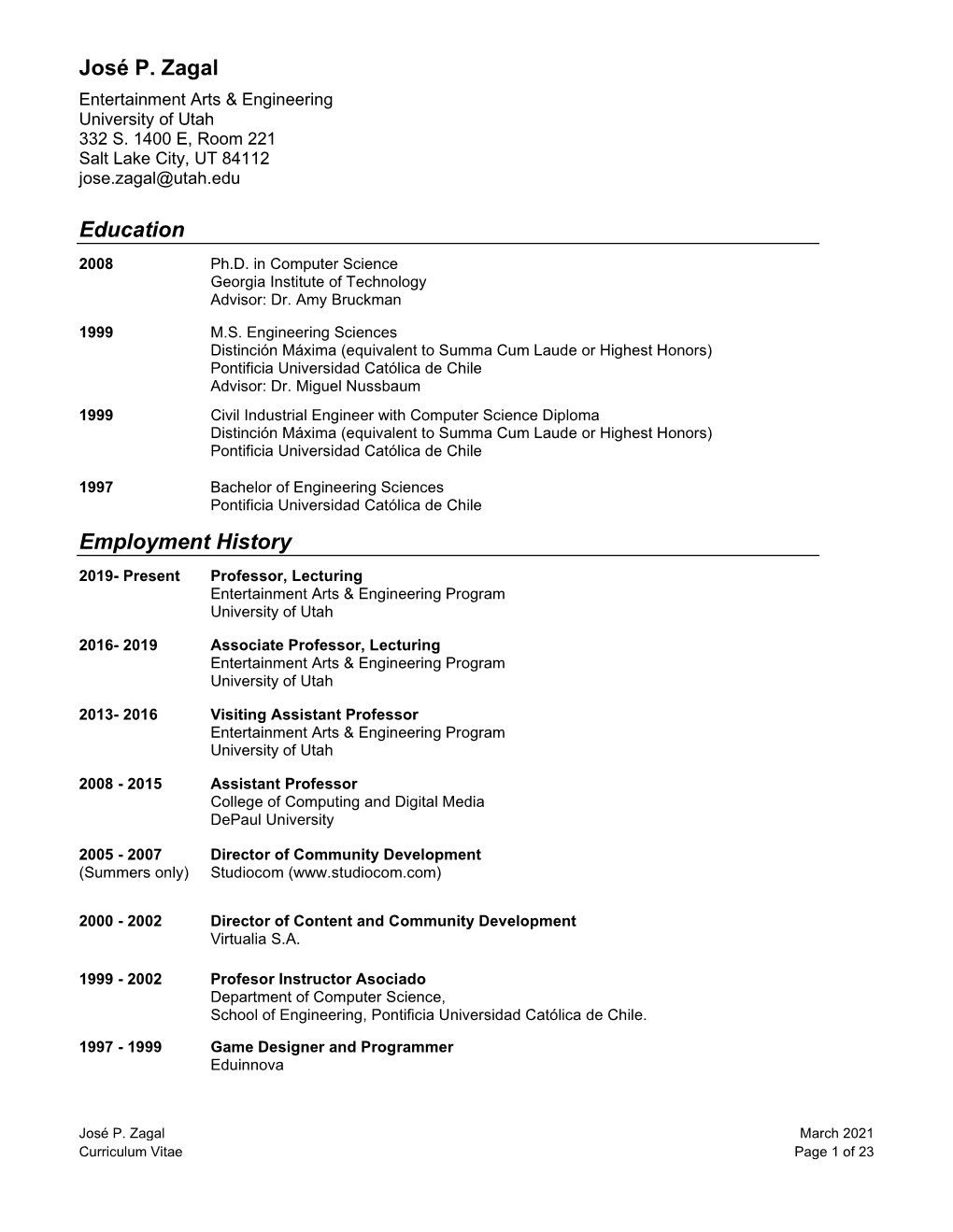 Curriculum Vitae Page 1 of 23