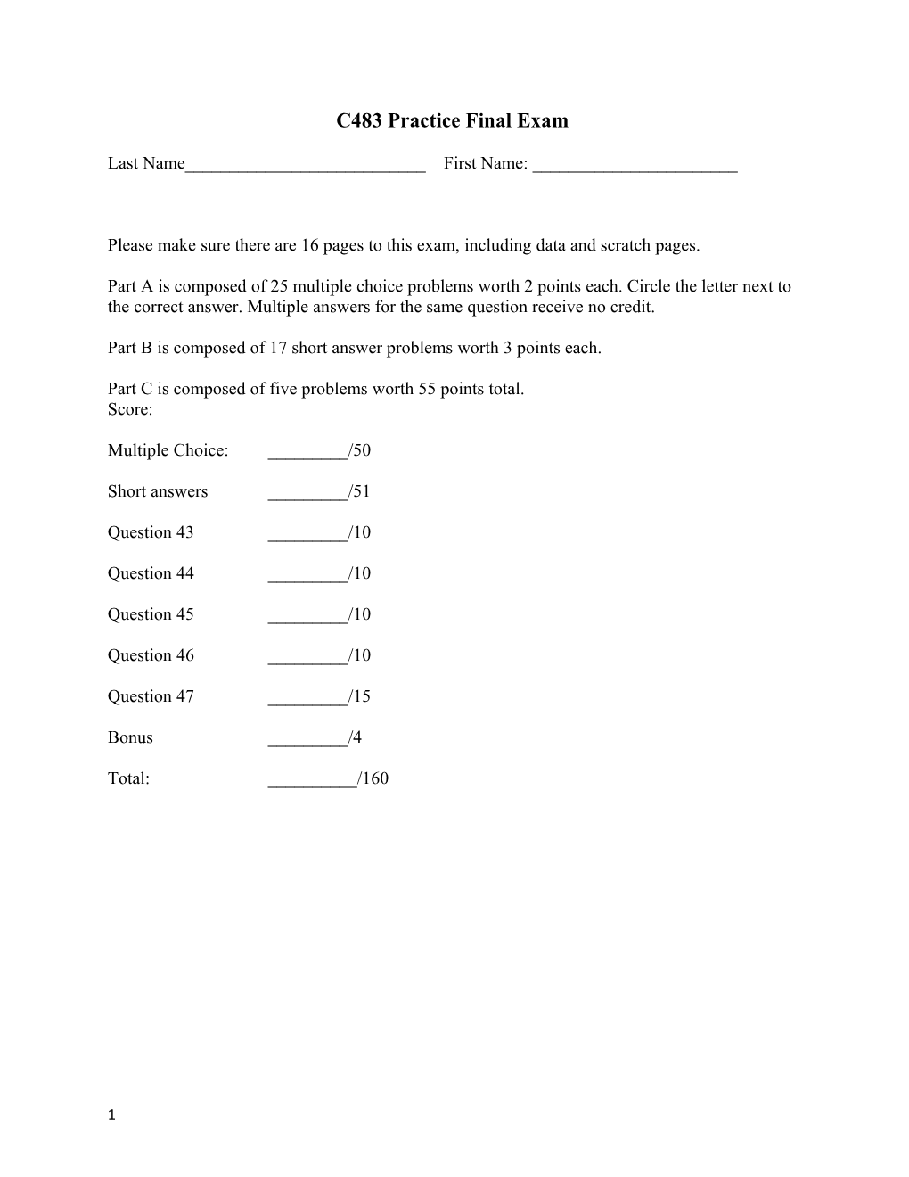 C483 Practice Final Exam