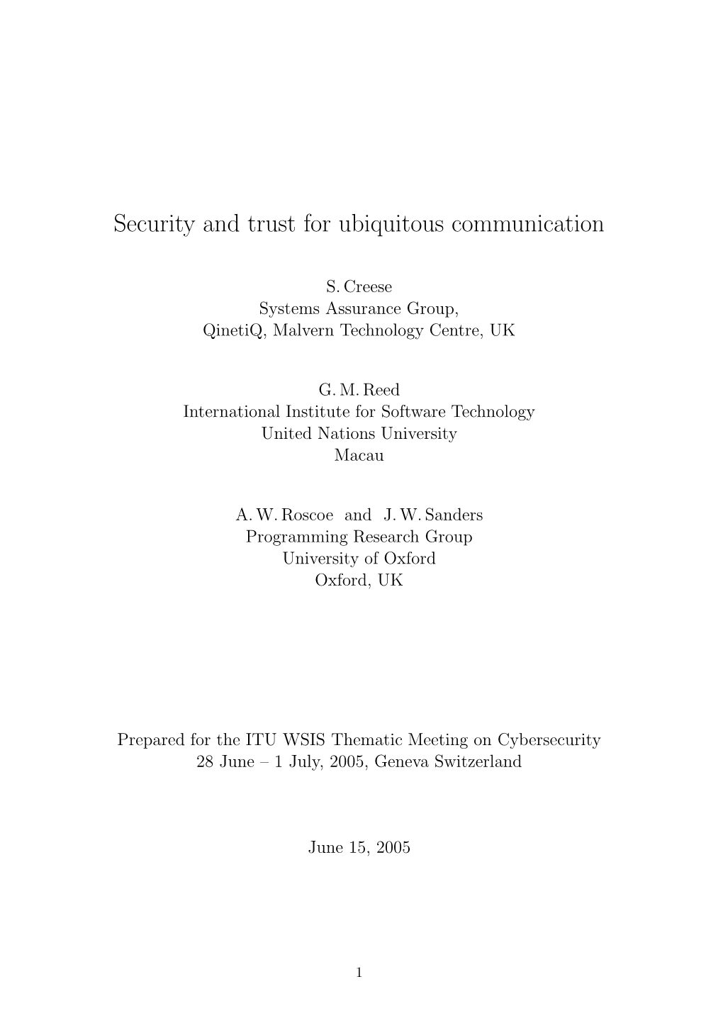 Security and Trust for Ubiquitous Communication