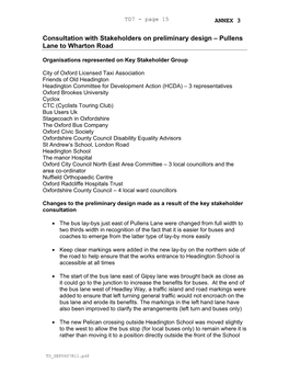 Consultation with Stakeholders on Preliminary Design – Pullens Lane to Wharton Road