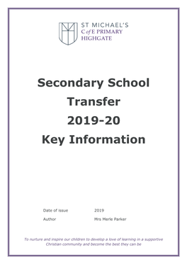 Secondary School Transfer 2019-20 Key Information