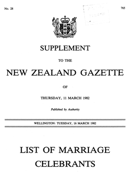 New Zealand Gazette List of Marriage Celebrants
