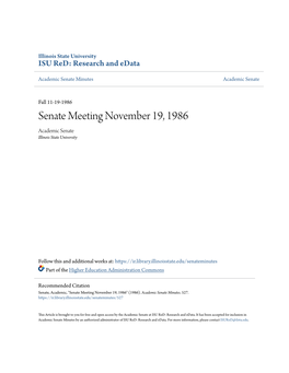 Senate Meeting November 19, 1986 Academic Senate Illinois State University