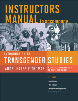 Transgender Studies with the Participation Ardel Haefele-Thomas of Thatcher Combs