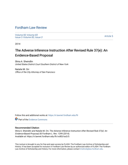 The Adverse Inference Instruction After Revised Rule 37(E): an Evidence-Based Proposal