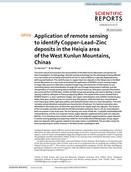 Application of Remote Sensing to Identify Copper–Lead–Zinc Deposits in the Heiqia Area of the West Kunlun Mountains, Chinas Yu‑Hai Fan1,2* & Hui Wang2*