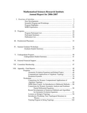 2006-07 Report from the Mathematical Sciences Research Institute April 2008