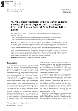 Morphological Variability of the Bulgarian Endemic Betonica Bulgarica Degen Et Neič