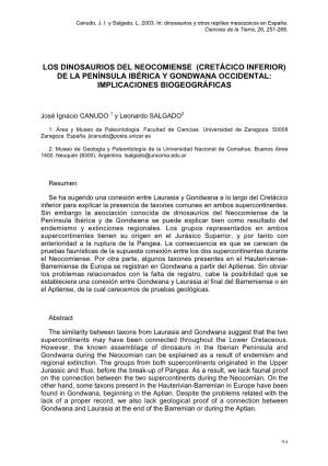 Cretácico Inferior) De La Península Ibérica Y Gondwana Occidental: Implicaciones Biogeográficas