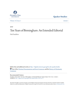 Ten Years of Birmingham: an Extended Editorial Pink Dandelion
