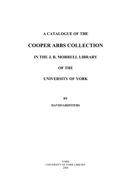 A Catalogue of the Cooper Abbs Collection