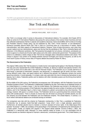 Star Trek and Realism Written by Aaron Haviland