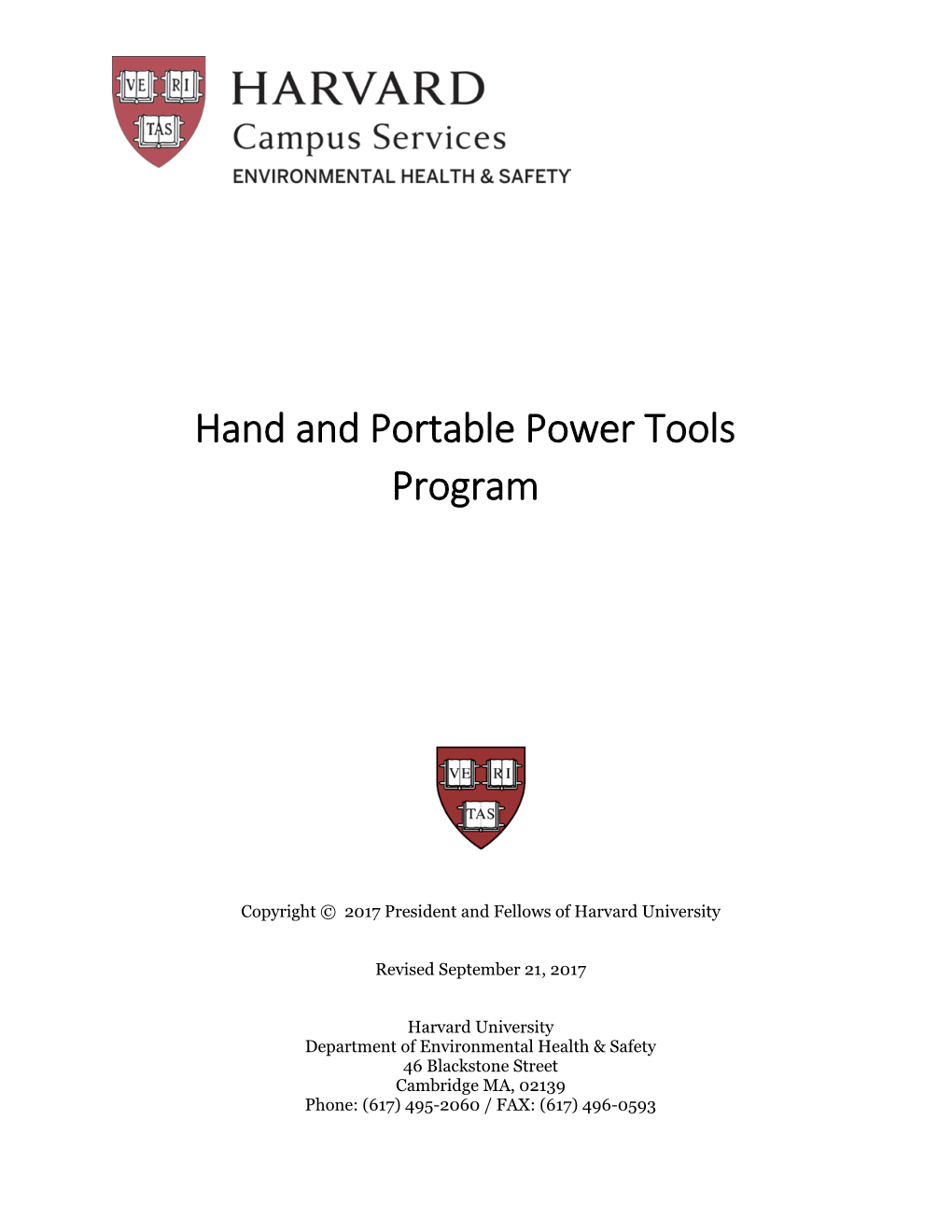 Hand and Portable Power Tools Program TABLE of CONTENTS