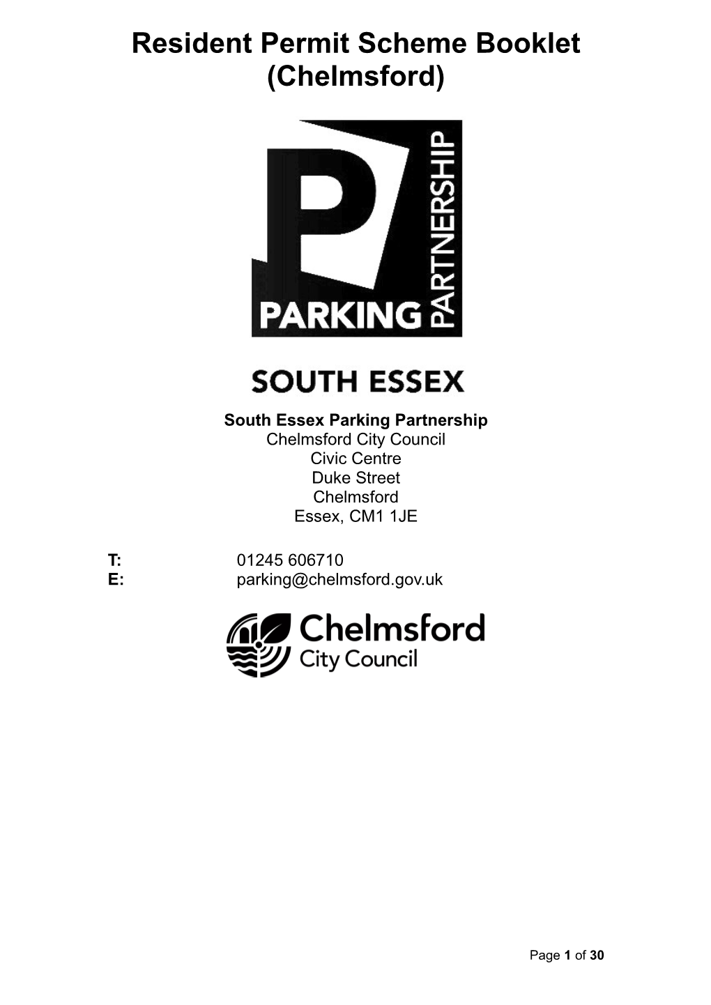 Resident Permit Scheme Booklet (Chelmsford)
