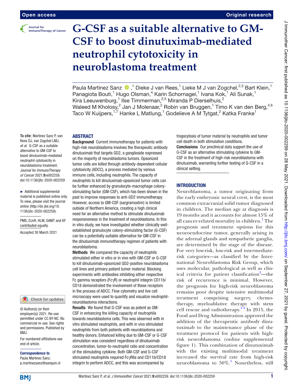 G-CSF As a Suitable Alternative to GM-CSF to Boost Dinutuximab