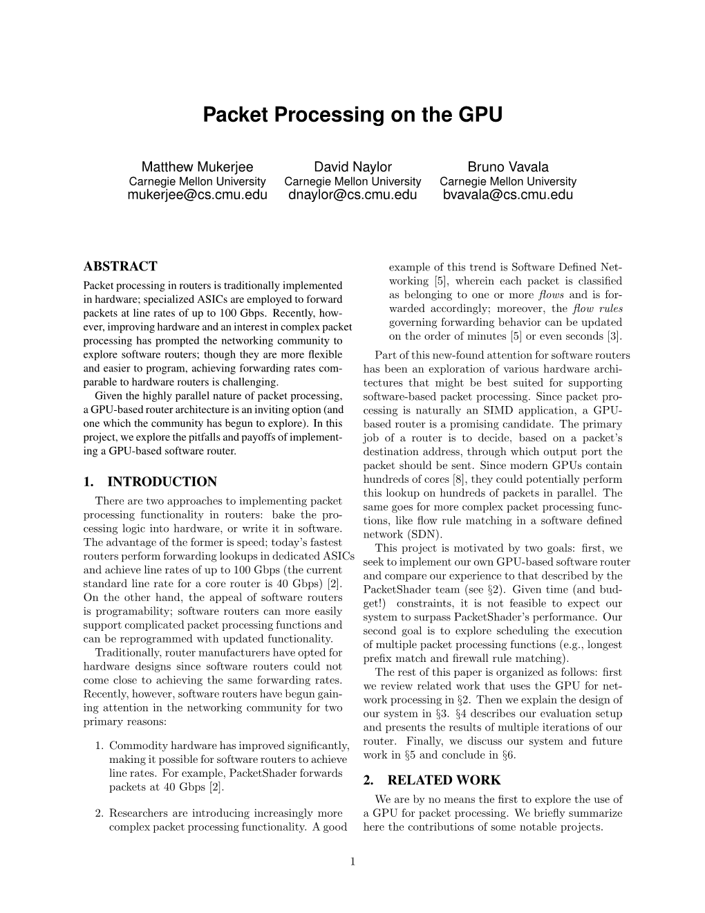 Packet Processing on the GPU