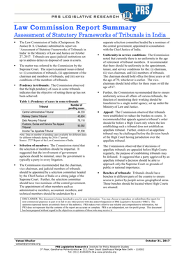 Law Commission Report Summary Assessment of Statutory Frameworks of Tribunals in India