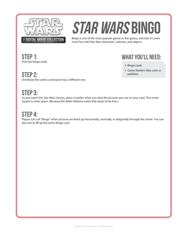 STAR WARS BINGO Bingo Is One of the Most Popular Games in the Galaxy, and Now It’S Even More Fun with Star Wars Characters, Vehicles, and Objects