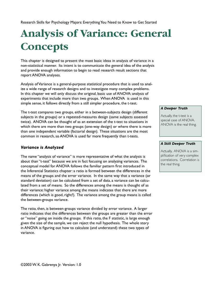Analysis of Variance: General Concepts