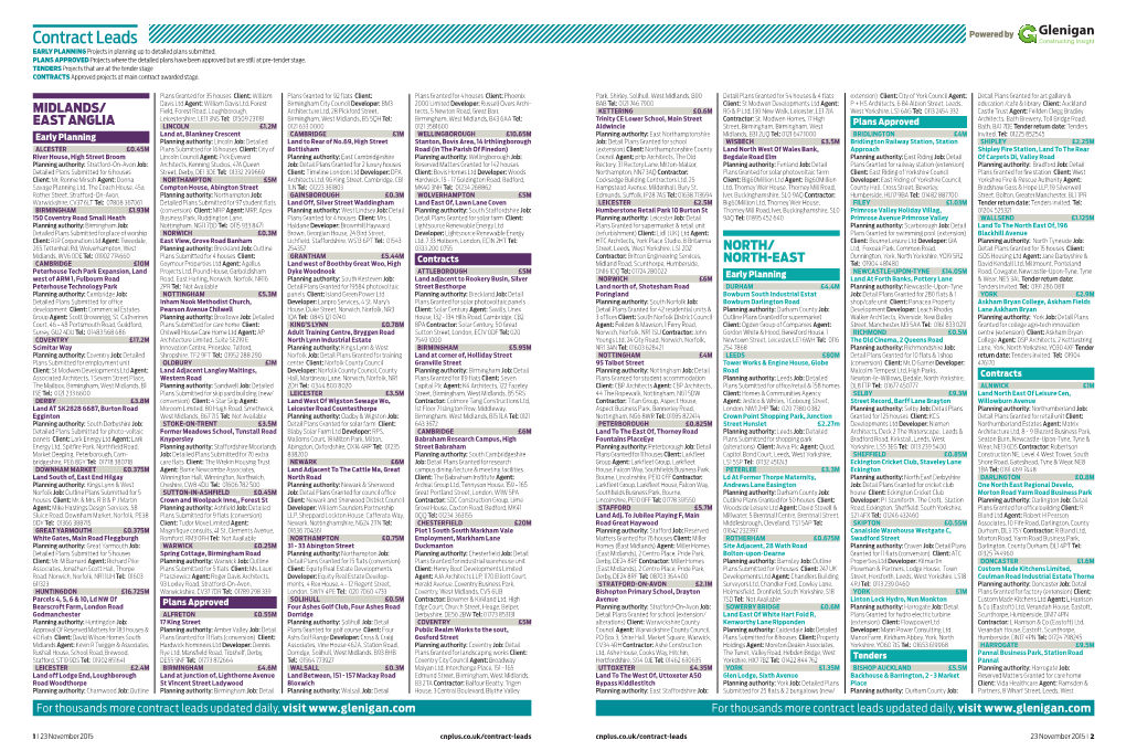 Contract Leads Powered by EARLY PLANNING Projects in Planning up to Detailed Plans Submitted