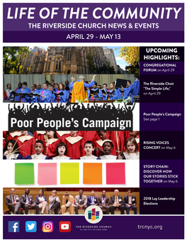 Life of the Community the Riverside Church News & Events April 29 - May 13