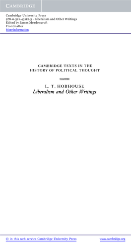 Hobhouse: Liberalism and Other Writings