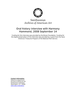 Oral History Interview with Harmony Hammond, 2008 September 14