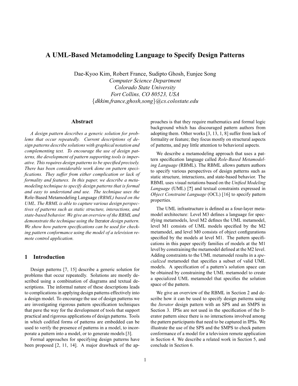 A UML-Based Metamodeling Language to Specify Design Patterns