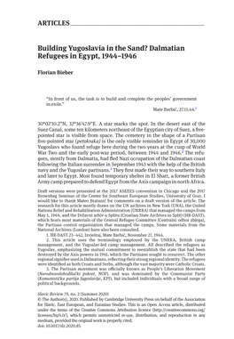 Building Yugoslavia in the Sand? Dalmatian Refugees in Egypt, 1944–1946