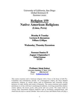 Religion 159 Native American Religions (Lima, Peru)
