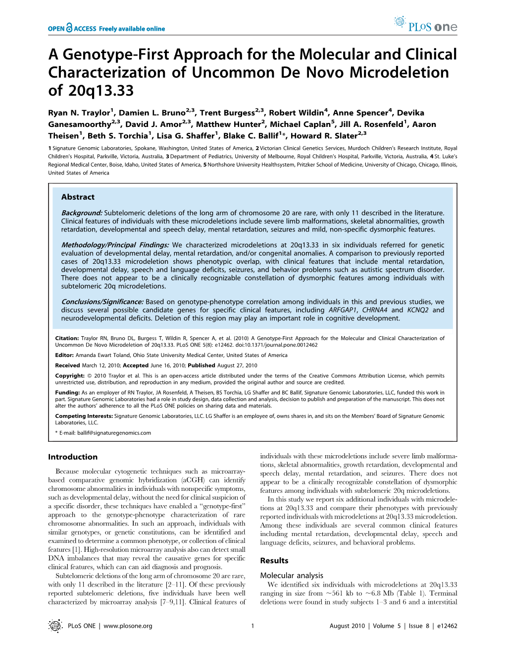 A Genotype-First Approach for the Molecular and Clinical Characterization of Uncommon De Novo Microdeletion of 20Q13.33