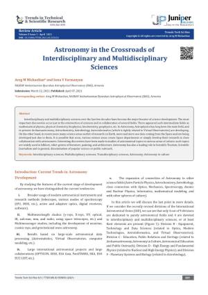 Astronomy in the Crossroads of Interdisciplinary and Multidisciplinary Sciences