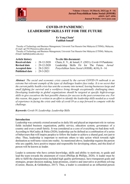 Covid-19 Pandemic: Leadership Skills Fit for the Future