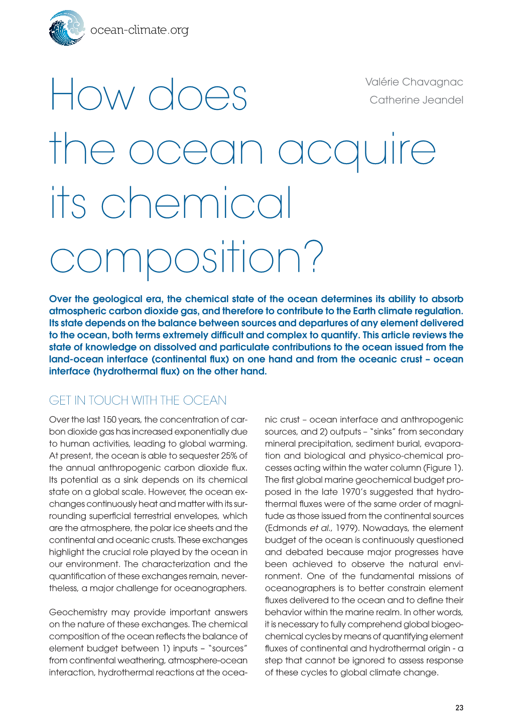 How Does the Ocean Acquire Its Chemical Composition?