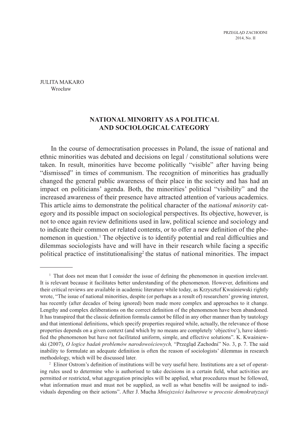 National Minority As a Political and Sociological Category