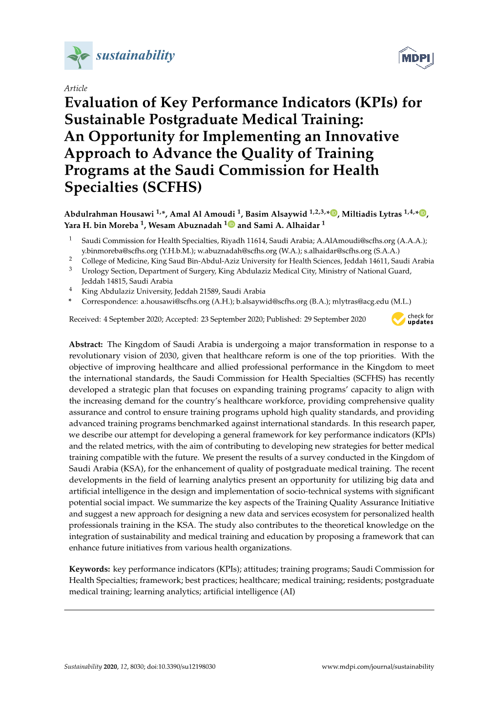 Evaluation of Key Performance Indicators (Kpis) for Sustainable Postgraduate Medical Training