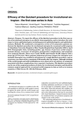 Efficacy of the Quickert Procedure for Involutional En- Tropion : the First Case Series in Asia