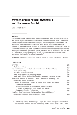 Beneficial Ownership and the Income Tax Act