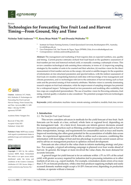 Technologies for Forecasting Tree Fruit Load and Harvest Timing—From Ground, Sky and Time