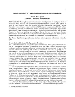 On the Possibility of Quantum Informational Structural Realism*