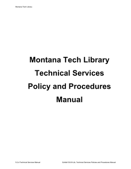 Technical Services Policies and Procedures Manual Montana Tech Library