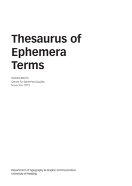 Thesaurus of Ephemera Terms