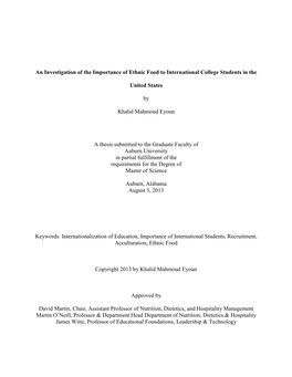 An Investigation of the Importance of Ethnic Food to International College Students in The