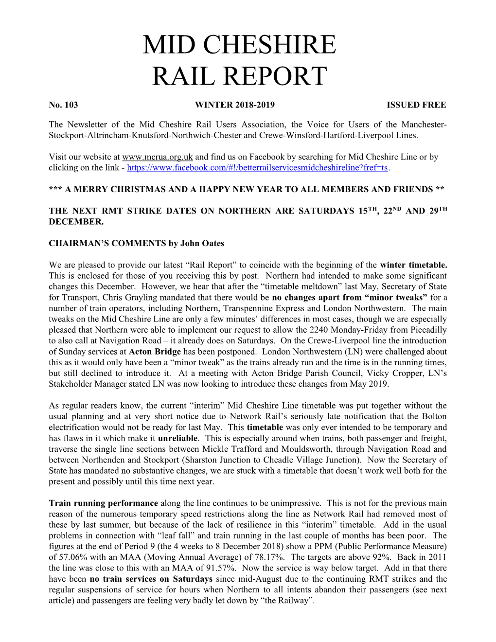 Mid Cheshire Rail Report Edition