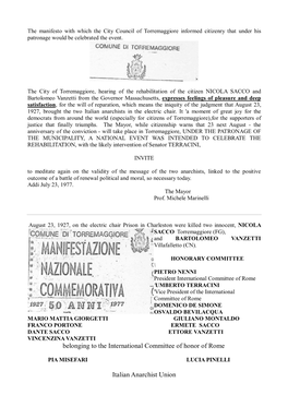 Belonging to the International Committee of Honor of Rome Italian Anarchist Union