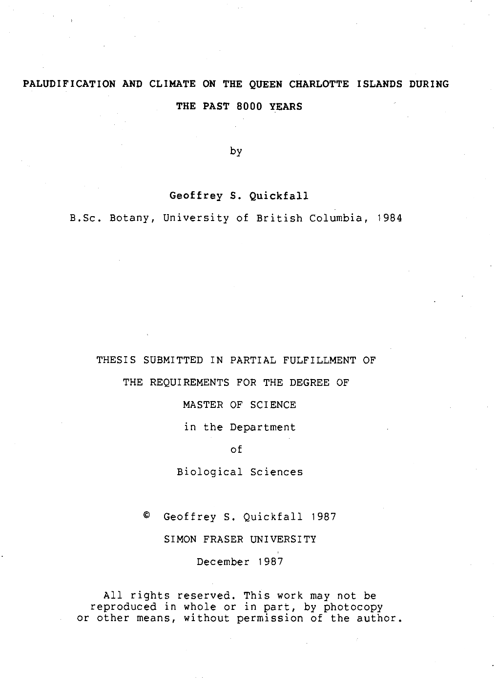 Plaudification and Climate on the Queen Charlotte Islands During The